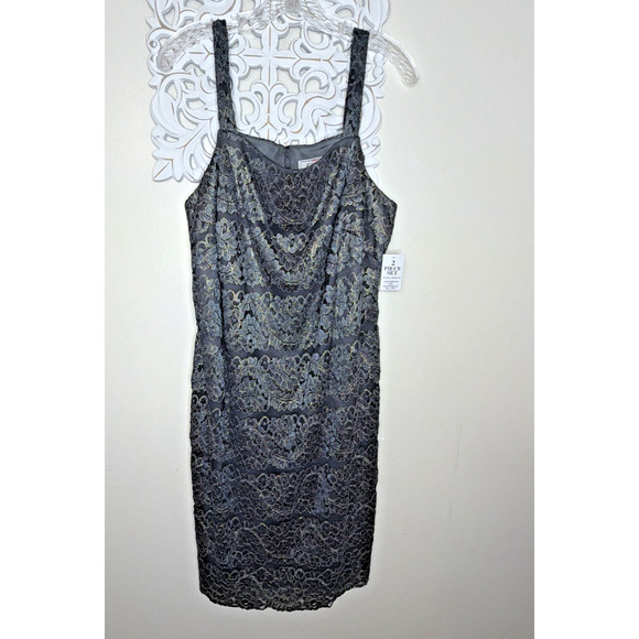 Jessica Howard Woman 14 14W Lacy Cocktail Sheath Dress & Jacket Set BLACK Gold - Picture 4 of 11